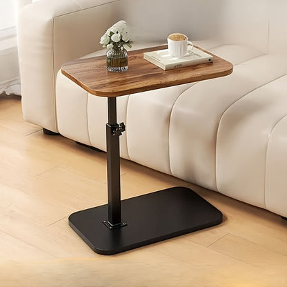 Stylish C-Shaped Side Table with Adjustable Height - Swivels 360°, Perfect for Sofa/Bed/Bathtub - Sturdy Metal & Hardwood Build, Convenient Slide-Under Design