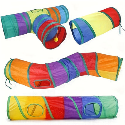 Plaid Foldable Cat Tunnel with Play Ball - Interactive Kitten Toy, Durable Polyester