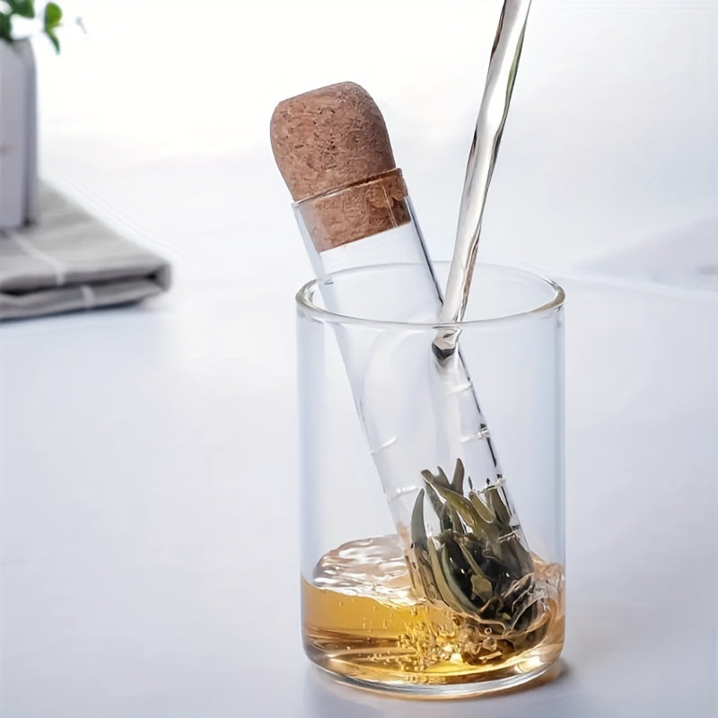 This Cork-Stopped Glass Tea Infuser features a clear test tube design perfect for brewing loose leaf tea - a must-have for any kitchen.