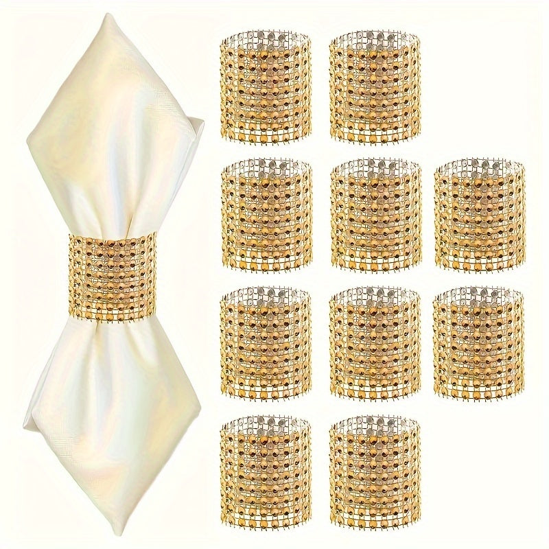 10 Elegant Golden Beaded Napkin Rings - Perfect for Dinner Parties, Weddings, Holidays - Farmhouse Style Accessory for Special Occasions