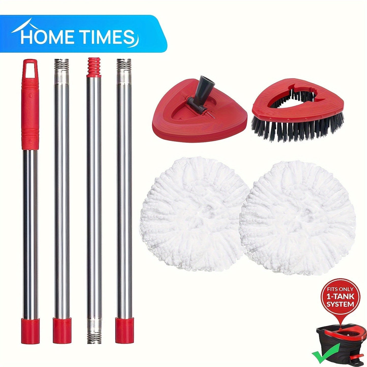 The Home Times EasyWring 1-Tank System Mop Kit is a convenient cleaning solution that includes a stainless steel handle, scrub brush head, base, and 2 spin heads. This kit is compatible with O-Ceda and other Easy Cleaning Accessories, making cleaning a