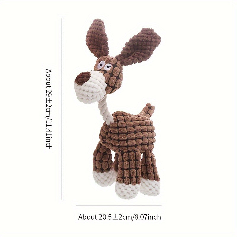 Plush donkey-shaped pet toy with bite-resistant, teeth-grinding features and BB sound.