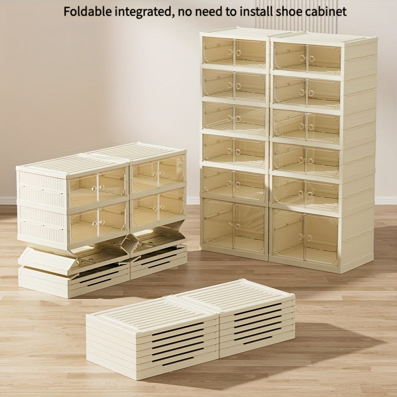 Foldable shoe boxes with transparent doors, dustproof integrated storage, multi-layer cabinet for organizing shoes in bedroom, hallway, bathroom, office, and living room. Perfect for household storage and organization.