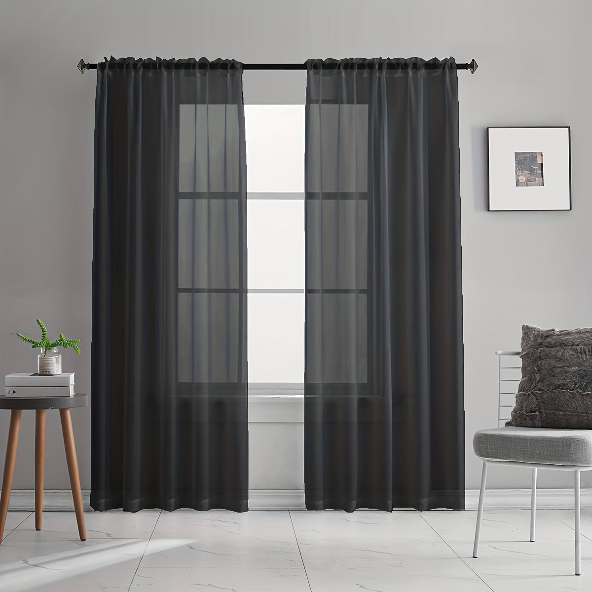 Set of 2 Sheer Curtain Panels, Rod Pocket Voile Sheer Drapes for Living Room/Bedroom - 2 Pieces