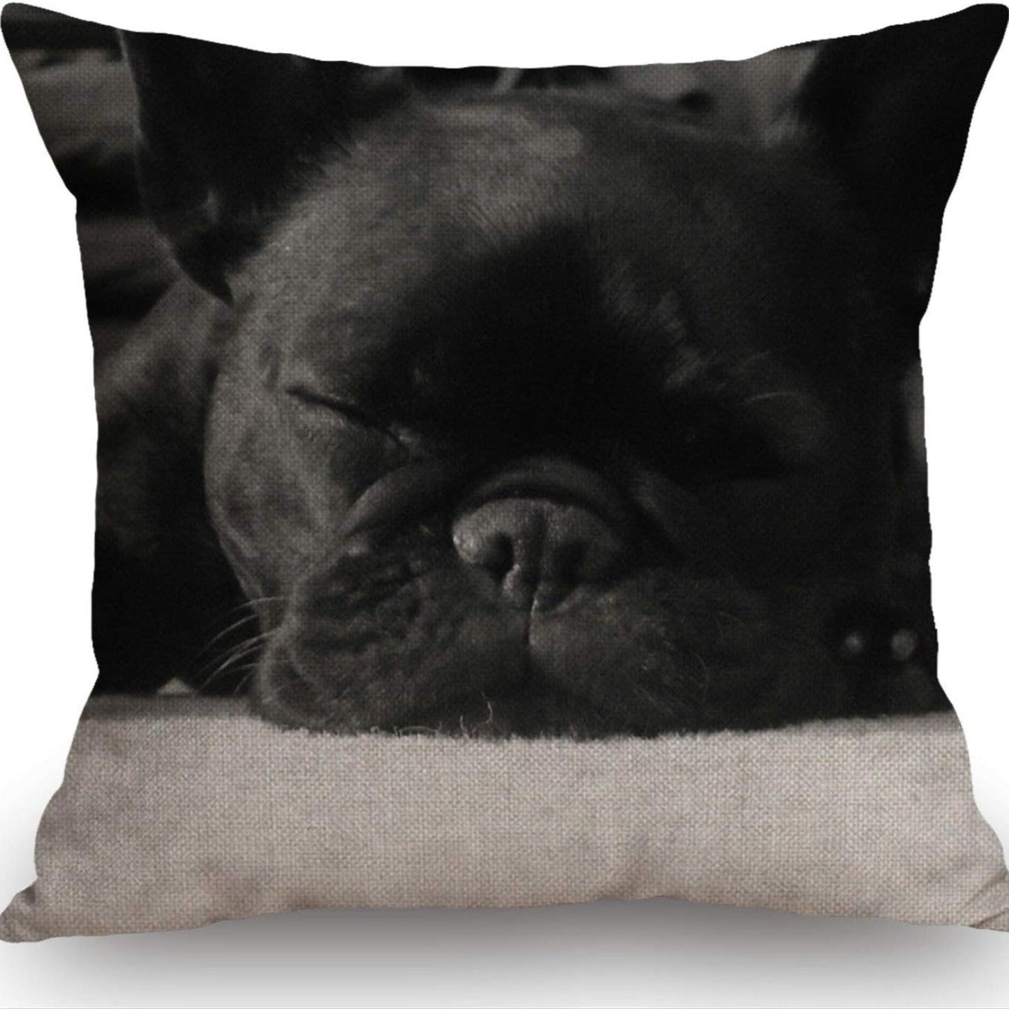 French Bulldog Print Linen Throw Pillow Cover, 1 piece, measuring 45.72x45.72 cm. Features a zipper closure for easy removal and cleaning in the washing machine. This contemporary style pillow cover is a perfect addition to your home decor, suitable for