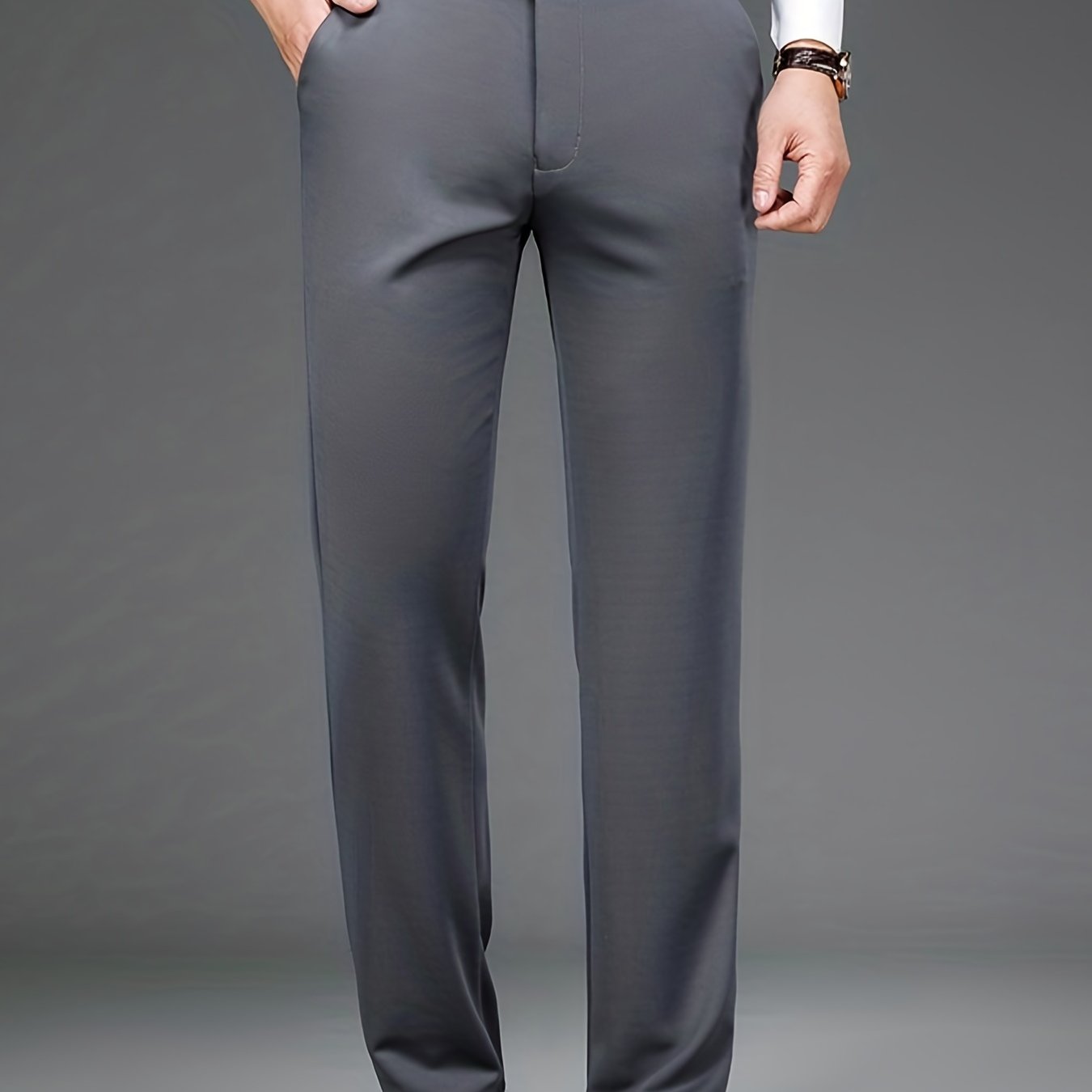 Men's classic design formal dress pants for spring/summer business in solid colors with slight stretch, featuring an old money style.