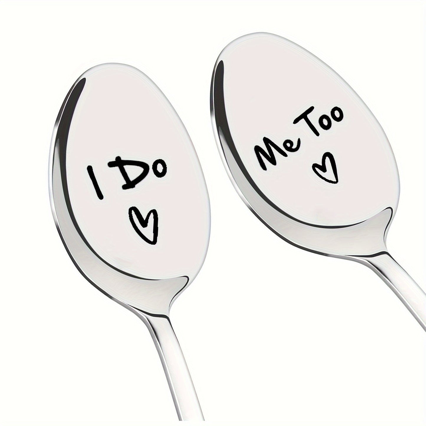 One Set of Two Stainless Steel Spoons with "I Do" and "Me Too" Engravings, Perfect for Coffee, Ice Cream, Tea, and Desserts. Ideal for Engagement, Valentine's Day, Anniversary, Wedding, or Birthday Gifts. Valentine's Day Party Supplies.