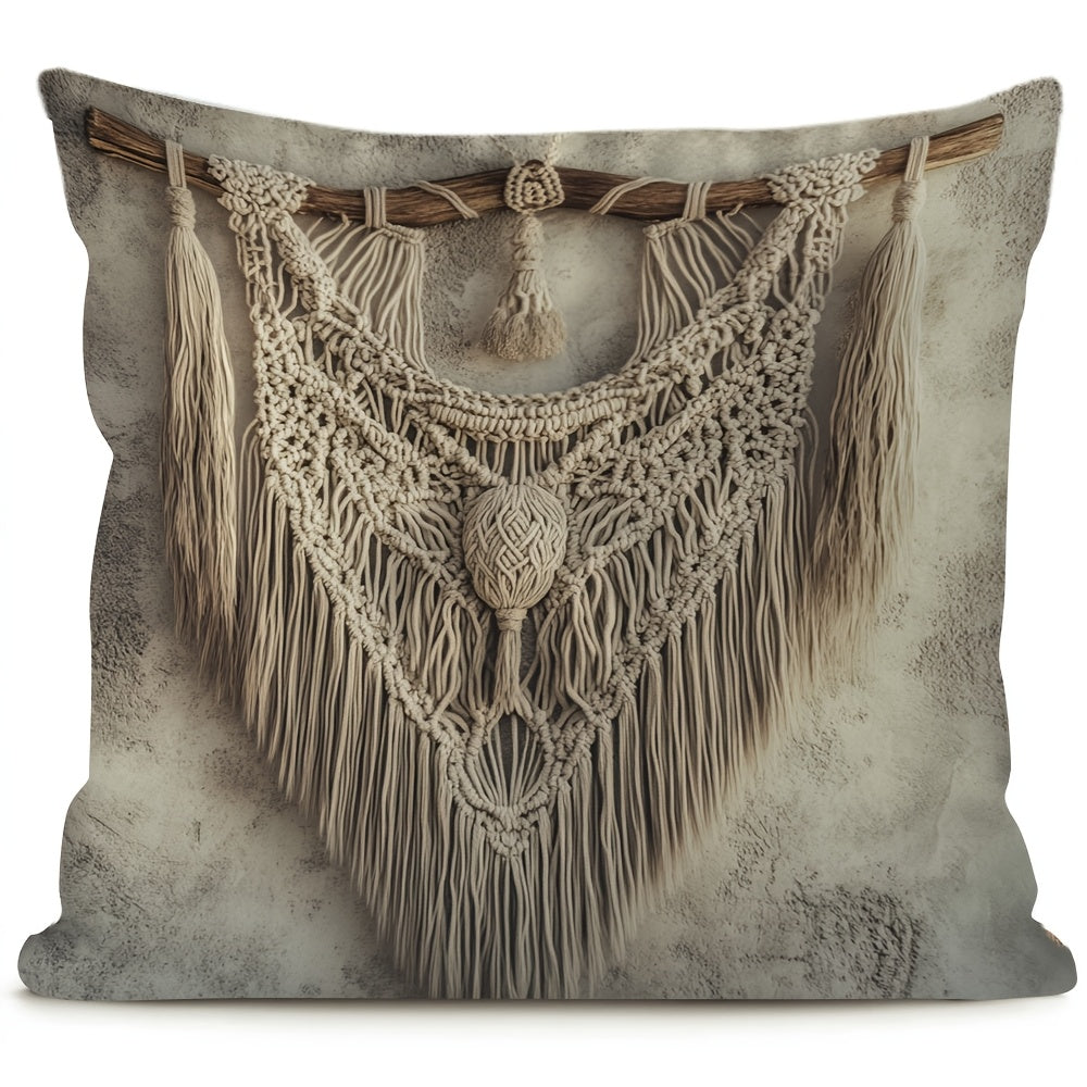 This intricate fringe throw pillow cover is a one-piece design with a zippered closure for easy removal and washing. It is machine washable, making it perfect for holiday decorations such as Christmas, Easter, or office parties. This easy-care cover is