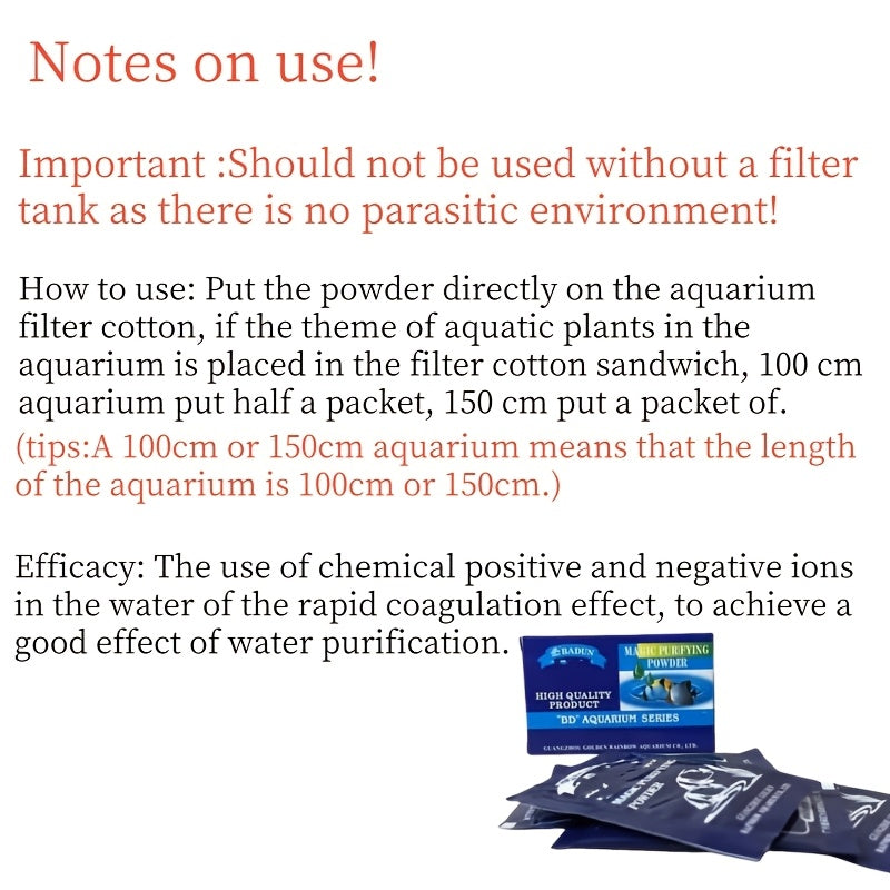 BADUN Aquarium Water Purification Powder - Available in 5 or 10 Pack, Made from Natural Paper Material for Freshwater Fish Tanks.