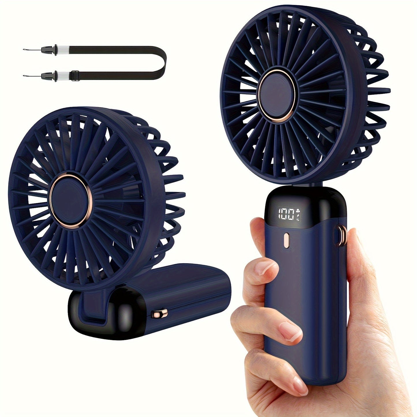 1pc Mini Portable Fan, Handheld Personal Mini Fan, USB Rechargeable with 5 Speeds and 90° Foldable Design. Features LED Display and can be battery powered. Perfect for Desk, Office, Bedroom, Outdoor Travel, Camping, and Back To School Supplies.