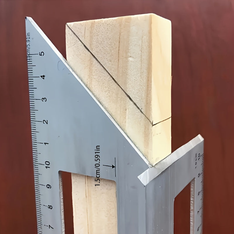 Durable Precision Aluminum Square Ruler for Woodworking - 45°/90° Multi-Angle Measuring Tool