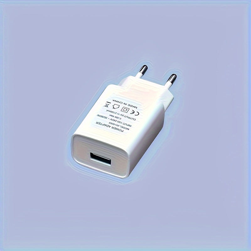 European standard white 5V2A mobile phone charger for fast charging in various locations.