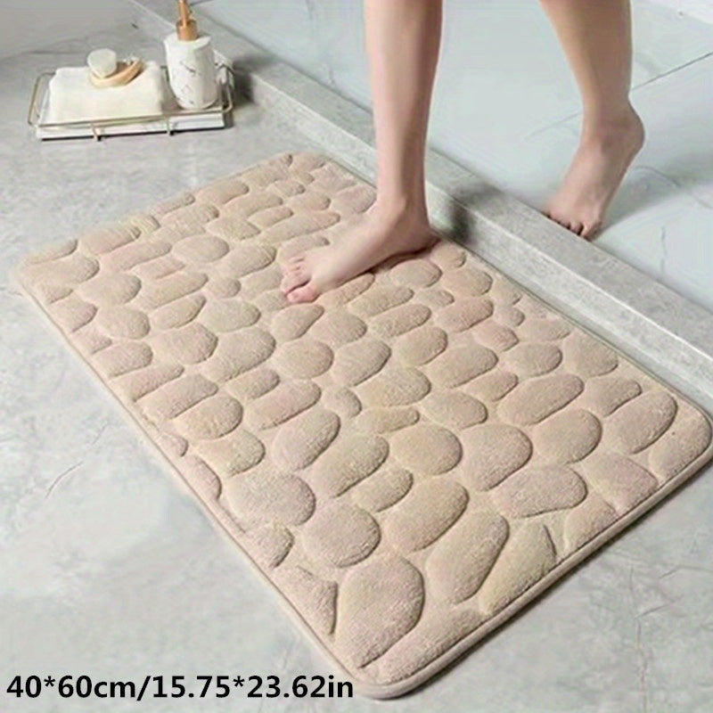 1pc Geometric Pattern Memory Foam Bath Rug with PVC backing, machine washable, low pile, flat woven polyester. Non-slip and absorbent, suitable for bathroom or toilet use. 670gsm, 1.5cm thick.