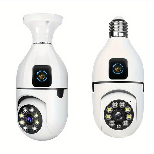 Dual smart camera for clear home security, indoor/outdoor use, pet/senior monitoring, motion-activated spotlight/alarm, color night vision, 2-way audio, local/cloud storage, white.