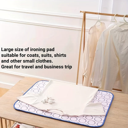 Set of 2 items: Ironing mat and silicone iron rest pad that are foldable and can withstand high temperatures. The ironing mat is 6-layer thick, heat-resistant, waterproof, and has a non-slip surface suitable for both home and travel use. It can also be