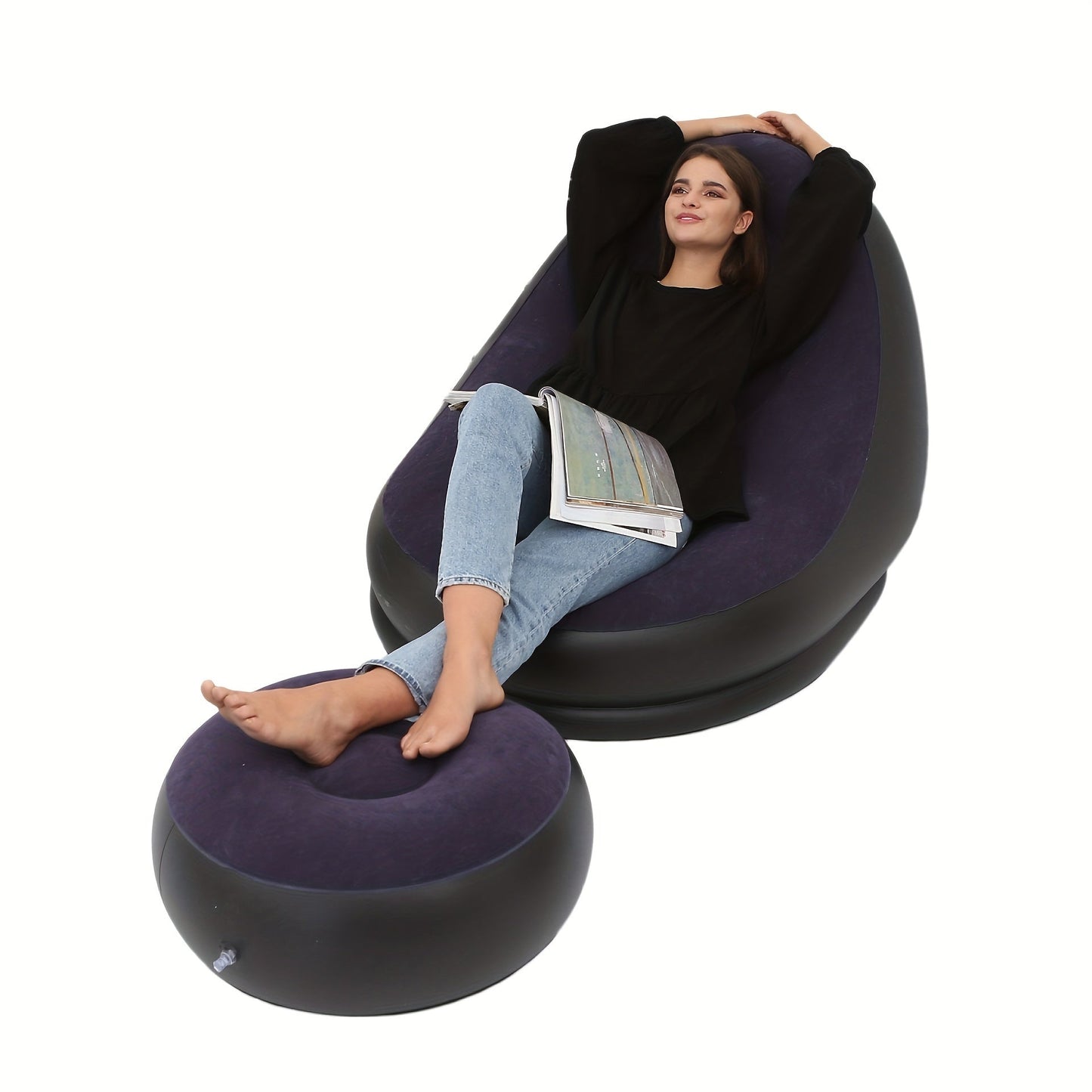 Get 2 Inflatable Leisure Sofa Chairs with Footstools for Outdoor Relaxation. This Folding Lounge Chair Sofa is perfect for outdoor use and can be easily stored and inflated. Optional Air Pump Package available.