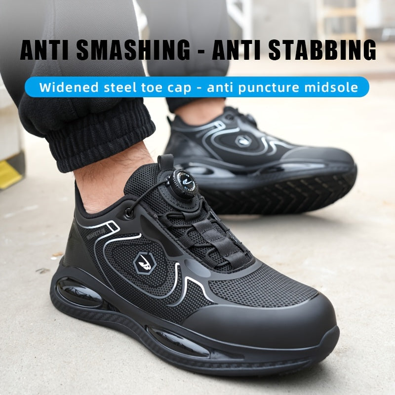 NIve Men's Safety Sneakers: Rotating Button, Breathable Mesh, EVA Sole, Low-Top Work Shoes, Anti-Smash & Puncture Resistant, All-Season Workwear & Stylish Protection