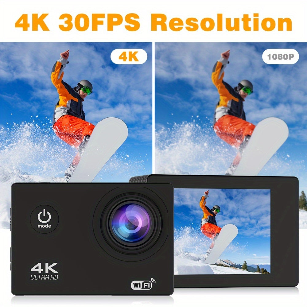 4K Ultra HD Action Camera with WiFi, Remote Control, 8GB Card, and 170° Wide-Angle Lens - Capture Your Adventures in High Definition