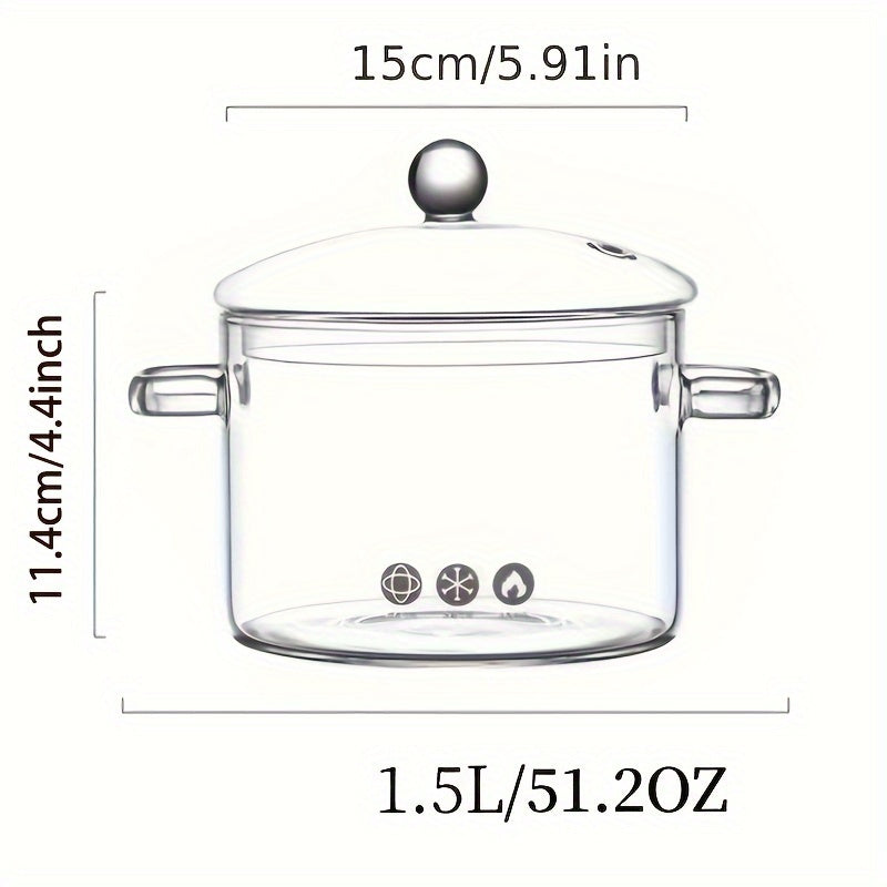 Mini soup pot bowl made of high borosilicate glass, perfect for home use on gas or open fire. Transparent cooking pot that is resistant to high temperatures.