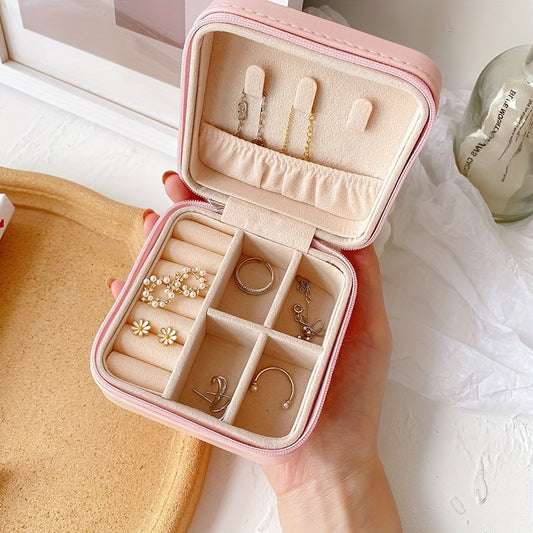 Stylish Mini Jewelry Organizer Box with Zipper - Perfect for Travel - Stores Earrings, Necklaces & Accessories - Classic Storage Solution