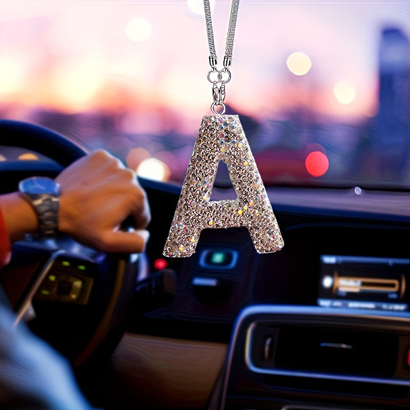 Crystal Bling Alphabet Letter Pendant for Vehicle Mirror - Durable Metal Material