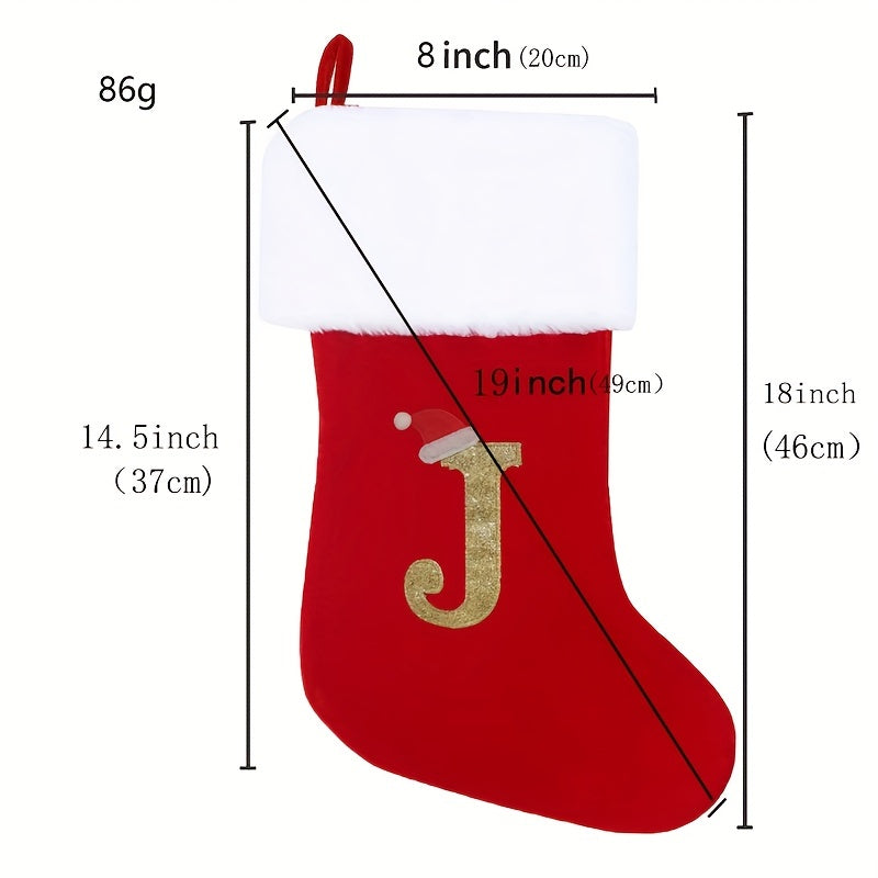 1pc Red Velvet Christmas Stocking with White Soft Cuff, Embroidered Xmas Decorations for Family Holiday Season