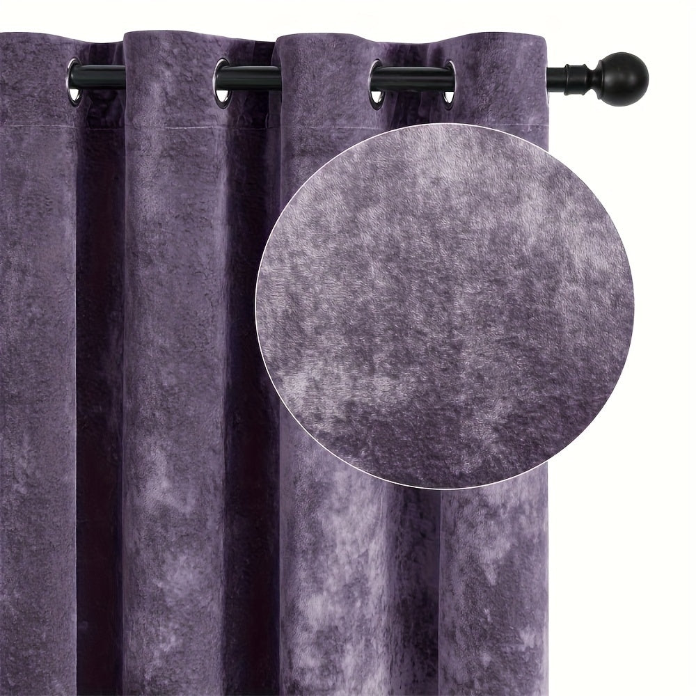 Pair of 2 crushed velvet curtains with heat and sound insulation, ideal for living room, bedroom, and office.