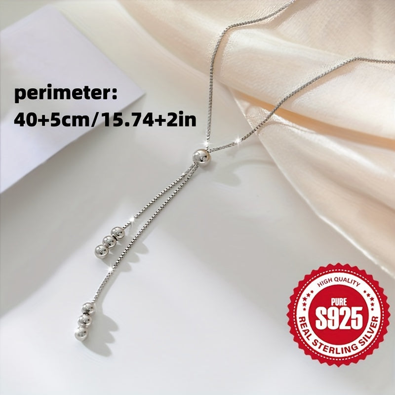 Adjustable telescopic necklace made of 925 silver, designed for women's fashion with a retro and simple style. The Y-shaped positioning pull-out necklace is hypoallergenic and weighs 3.3g, suitable for daily wear or as a holiday gift for Christmas.