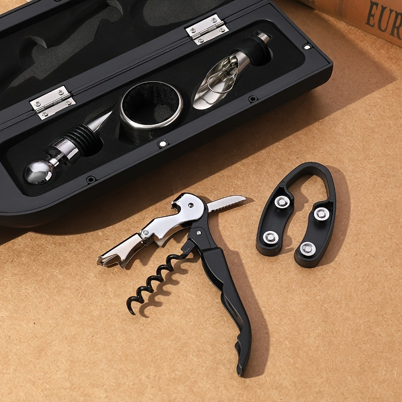 Red wine gift set with 5 high-end wine accessories, including a red wine opener and tools.