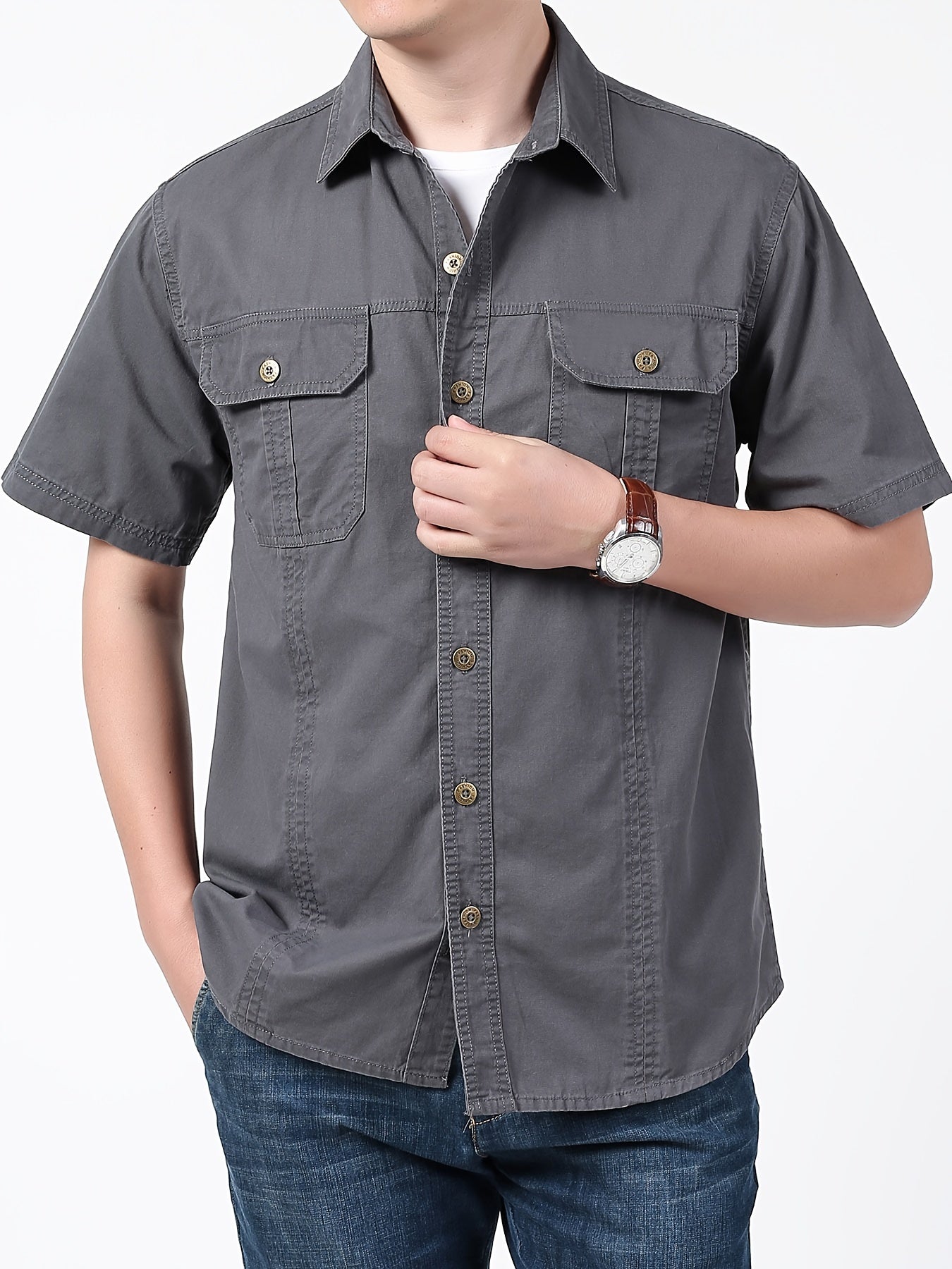 New summer men's cotton casual short-sleeved shirt