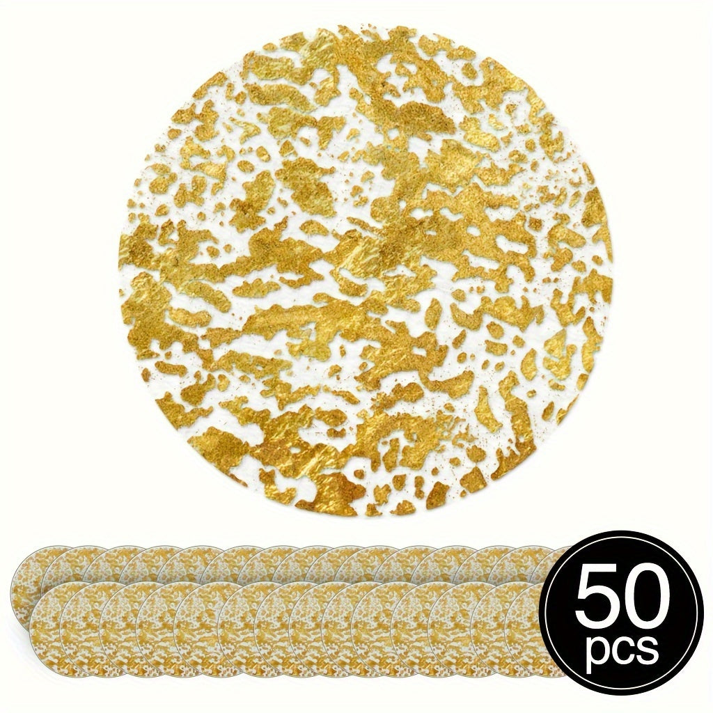 50pcs Golden Foil Placemat Set - Round Metallic Table Doilies for Weddings, Birthdays & Home Decor