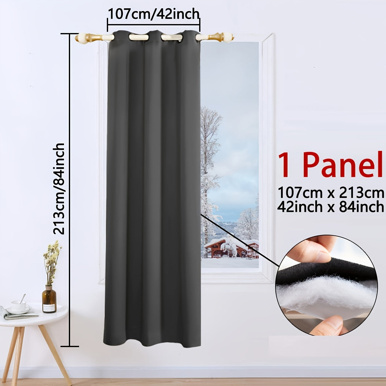 Blackout Curtain with Grommet Top, Made of 100% Polyester for All-Season Privacy. Features 3-Layer Thermal Insulation, Windproof and Cold-Proof. Perfect for Bedroom, Living Room, or Basement. Contemporary Pastoral Theme, Uncorded and Woven, Weighs 440G.