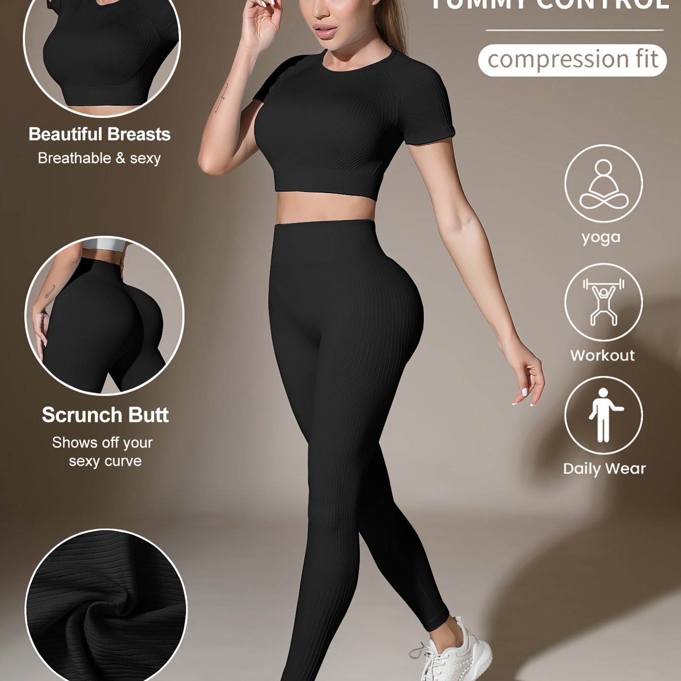 Women's 2-Piece Activewear Set for Workouts and Running: Breathable Yoga Top and High Waist Leggings.