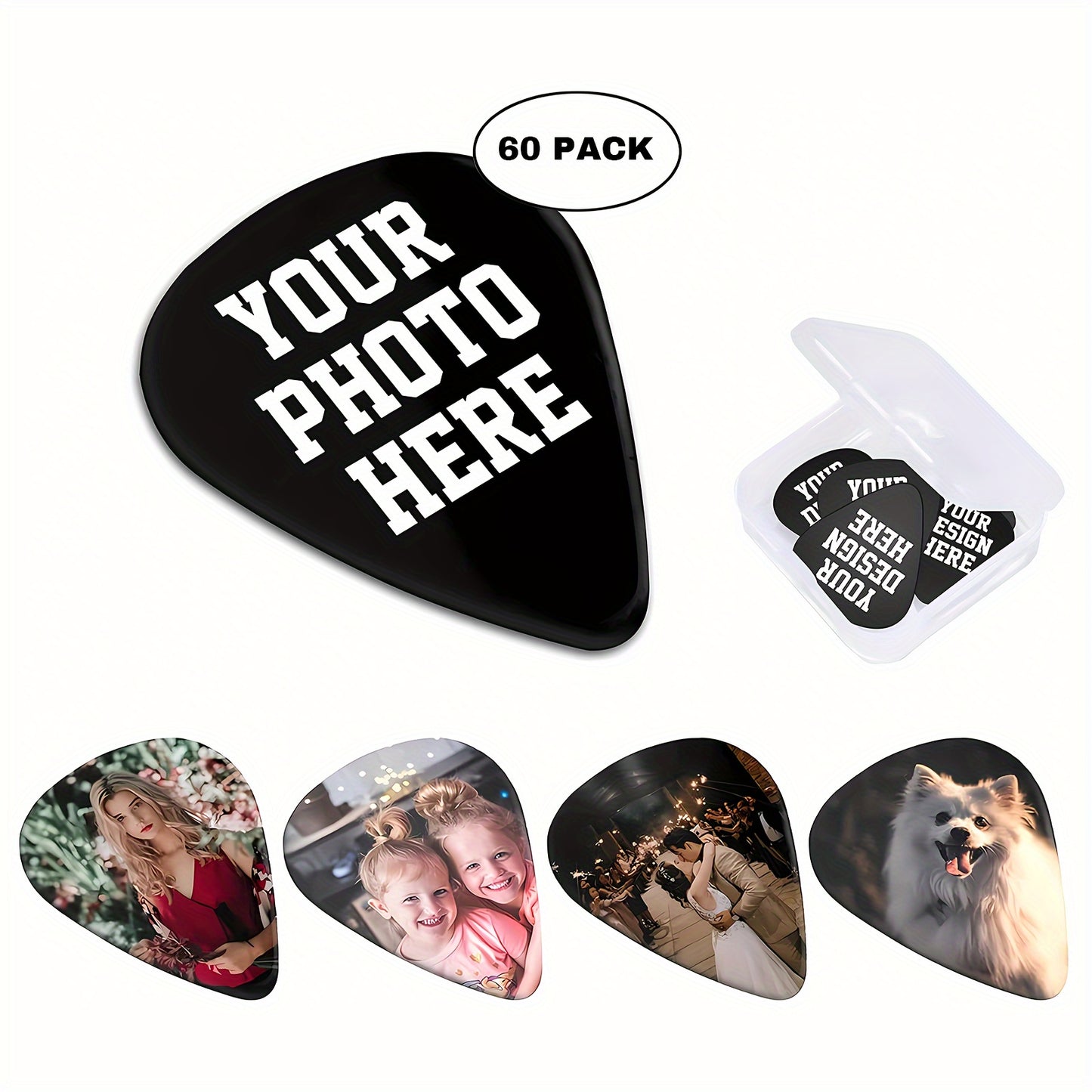 Customize your guitar picks with text, name, or photo. Available in three thicknesses, perfect for guitarists. Great gift for Dad or anyone looking to upgrade their guitar accessories.