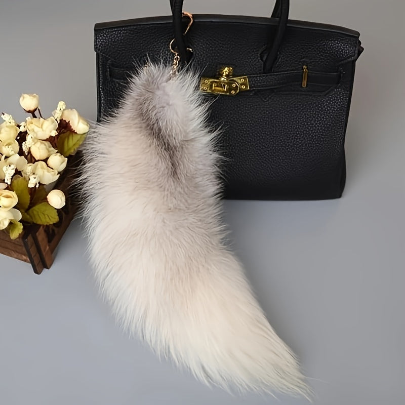 Oversized Artificial Fox Tail Keychain made from Plush Material, Simulated Modeling, Animal-Inspired Design, Decorative Keychain for Handbags & Performance Props