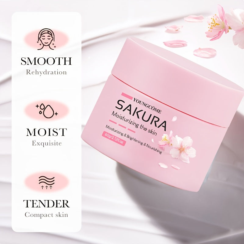 30/60g Sakura Essence Face Cream, improves skin elasticity, firms skin, fast-absorbing, non-greasy, moisturizes and smooths skin, suitable for all skin types, contains plant Squalane.