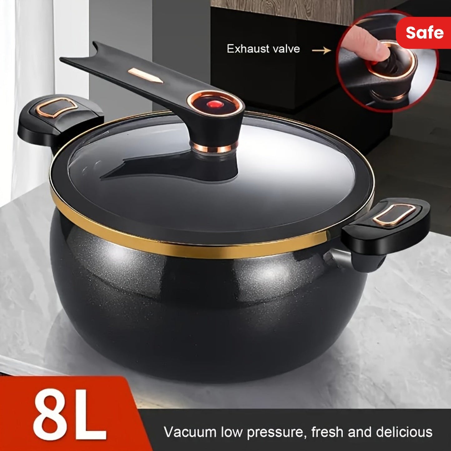 Versatile 8L Premium Cast Iron Stockpot with Lid - Perfect for Stew, Soup, and Boiling - Easy to Clean, Dishwasher Safe, Compatible with Induction, Gas, and Electric Stoves