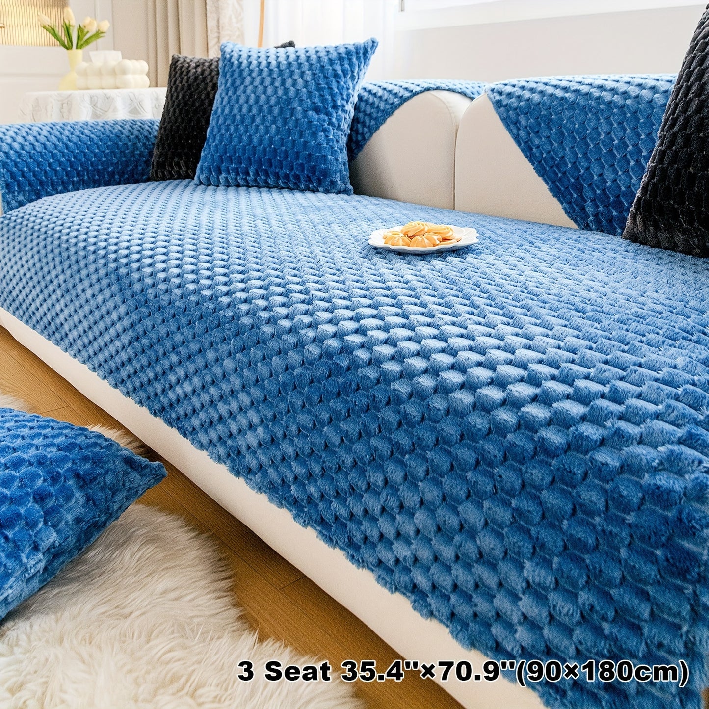 Honeycomb velvet sofa cover, pet-friendly furniture protector for all rooms.