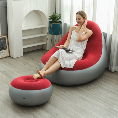 The Single Stool/Sofa And Stool Combo is an inflatable sofa that can also be used as a portable outdoor waterproof sofa. It is a versatile piece of furniture that can be transformed into a folding lounge chair or an outdoor sofa bed with footrest. The