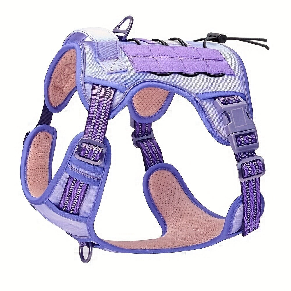 Reflective chest strap for medium to large dogs with adjustable vest and handle, suitable for bulldogs. Does not include battery.