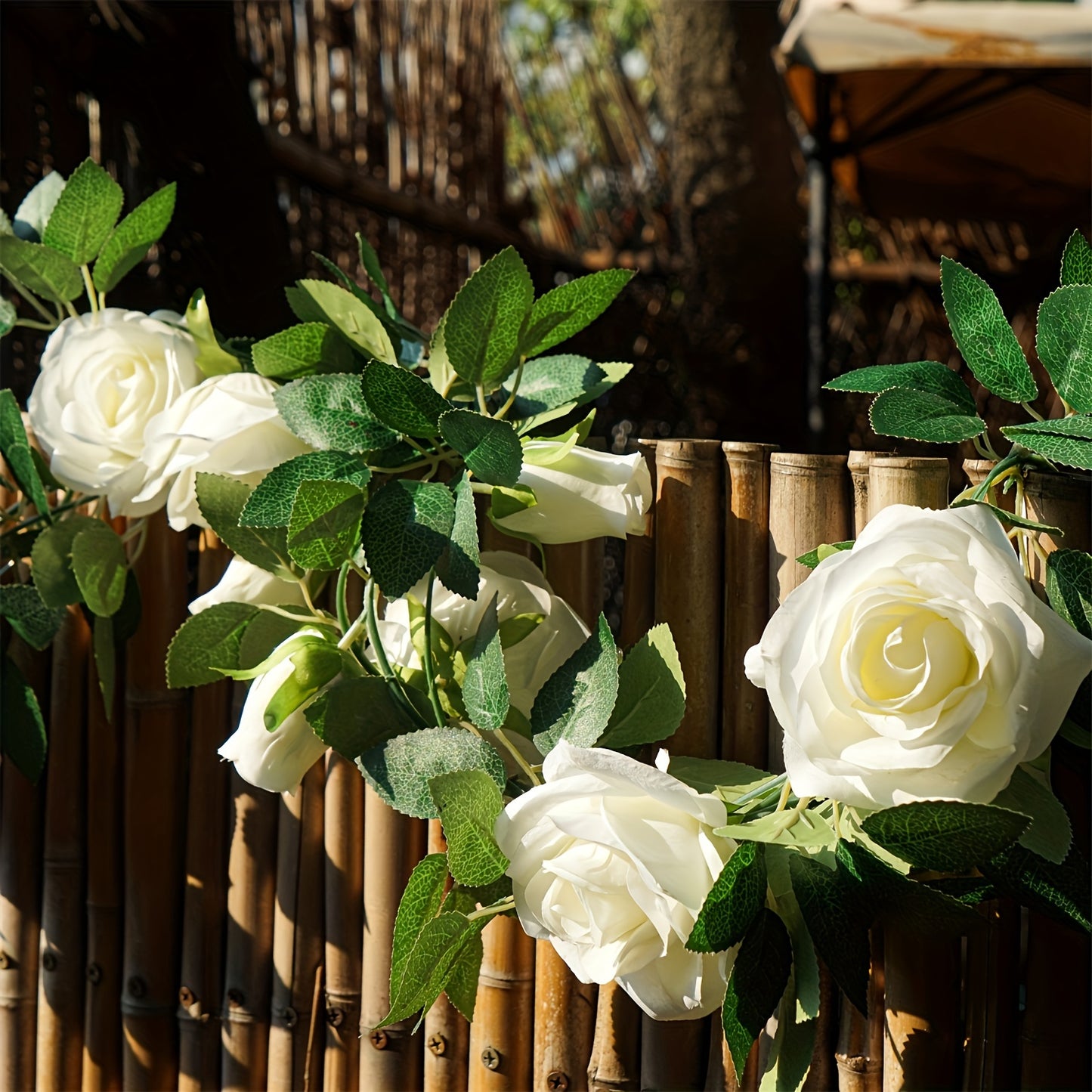 6 meter White Rose Artificial Garland for Various Occasions including Weddings, Gardens, and Christmas Décor.