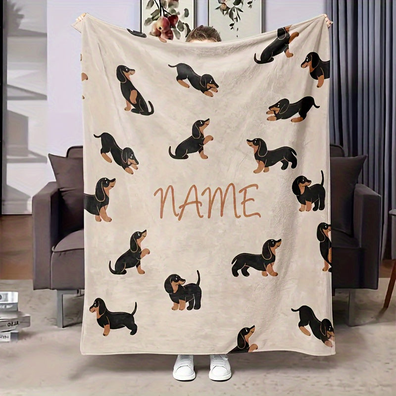 Personalized Dachshund Pattern Flannel Blanket - Custom Name, Perfect for Holidays, Birthdays, and More! Great for Outdoor Activities, Living Room Decor, and Office Pet Blanket. Ideal Gift for Best Friends!