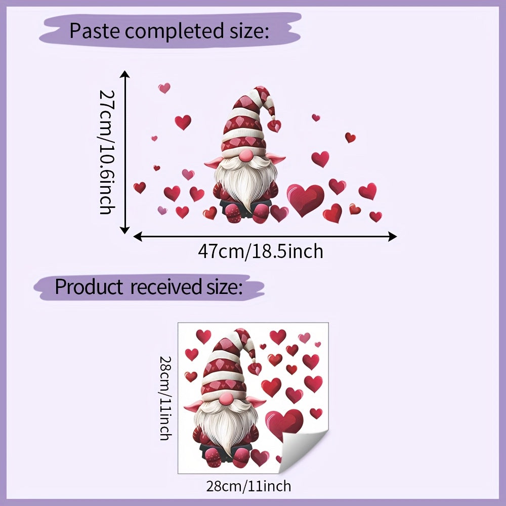 Valentine's Day Gnome and Heart Window Clings in Pink and Red - Self-Adhesive Decals for Home and Kitchen Decor, Ideal for Anniversaries, Weddings, and Valentine's Day - Farmhouse Truck, Holiday Wall Stickers and Decorations