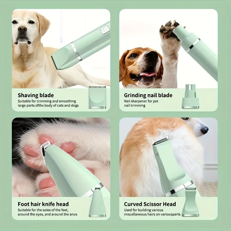 4-in-1 USB Rechargeable Pet Grooming Kit for Cats and Dogs: Includes Electric Hair Clippers, Nail Trimmer & Foot Shaver