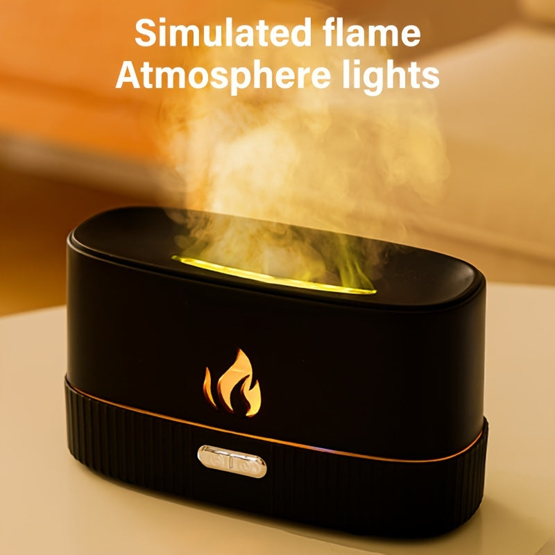 USB-powered flame aroma diffuser with soundwave technology, LED lighting, cool mist humidifier for essential oils, ideal for freshening air in home and office, aromatherapy diffuser.