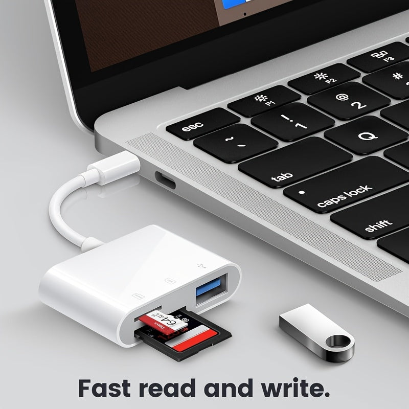 1pc 3-in-1 USB-C SD Card Reader for high-speed data transfer, compatible with iPad Pro, MacBook Air/Pro, Chromebooks, Dell XPS, Galaxy S10/S9 - No battery needed.