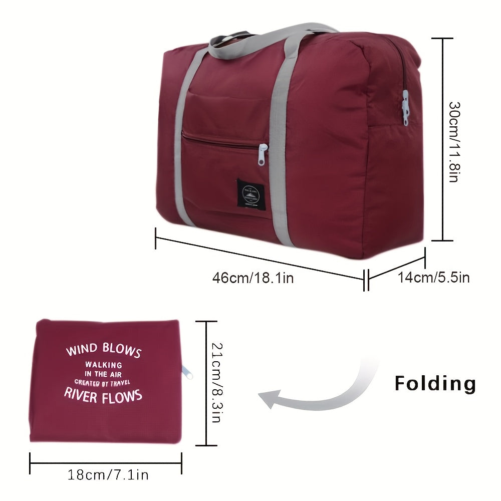 Large capacity foldable travel duffel bag set in polyester material, suitable for gym, sports, weekend trips, and bedroom organization. Hand wash or dry clean only.