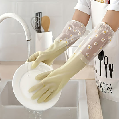 Textured Grip Non-Slip Kitchen Gloves with Long Sleeves - Heavy-Duty PVC Material for Safety in Wet Conditions - Ideal for Christmas Cooking and Cleaning