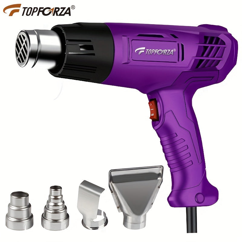 1200W heat gun with dual temperature settings and overload protection. Includes 4 nozzles for crafts, shrinking PVC, and stripping paint.