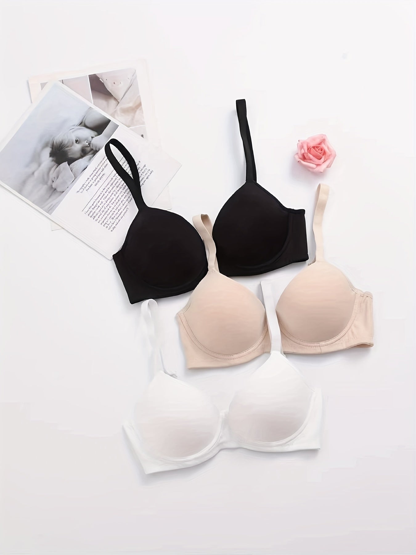 3 Seamless Wireless Bras for Women, Comfortable and Breathable, Includes Matching Panties